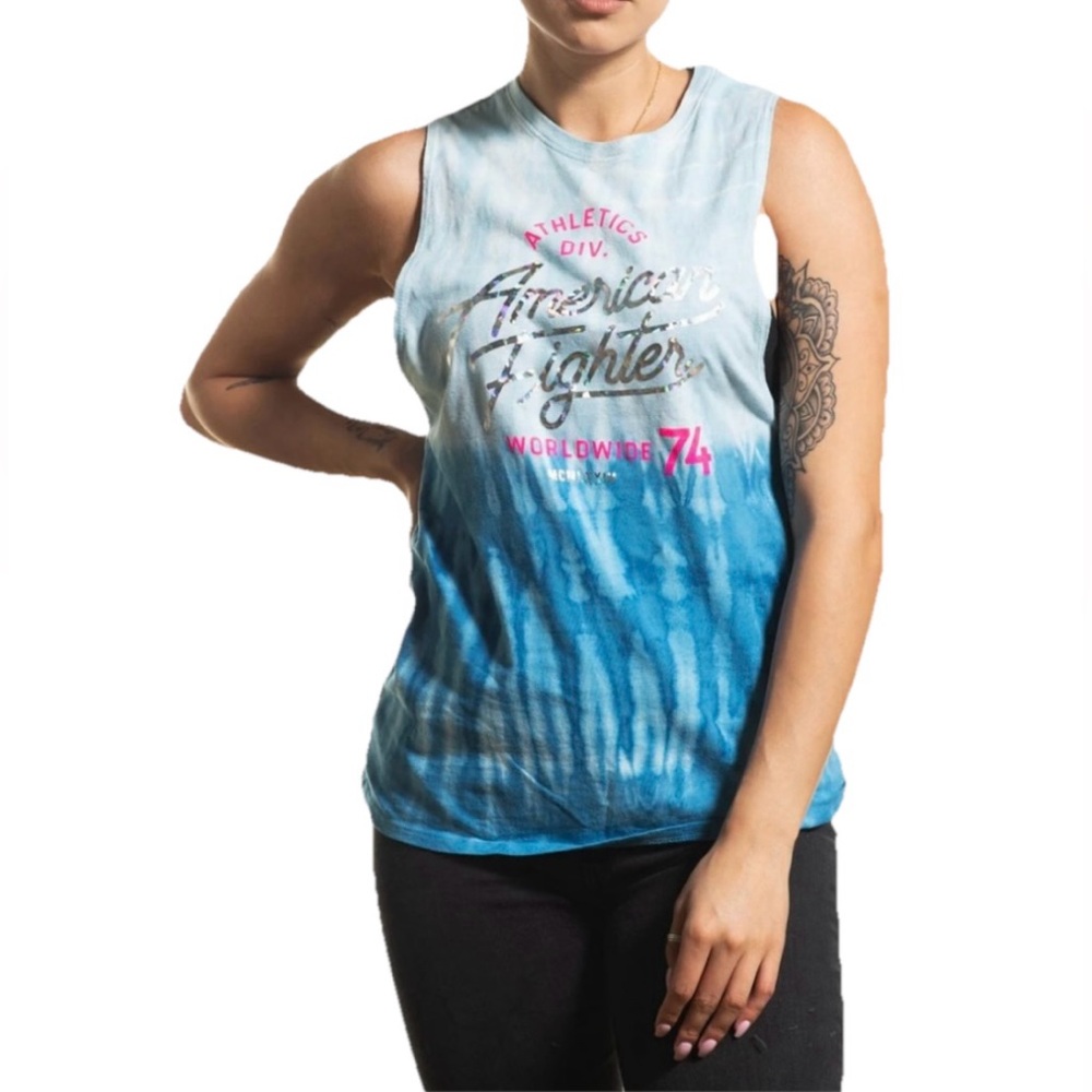 American Fighter x Affliction QUINN MUSCLE Blue Tie-Dye Women's Tank Size Small
